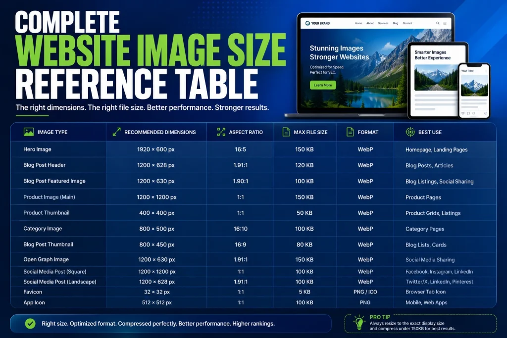Complete Website Image Size Reference Table